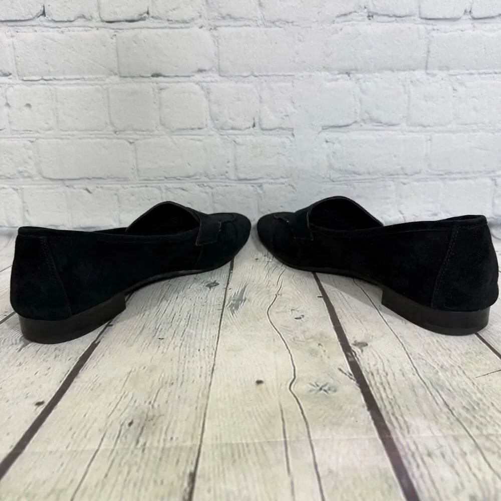 Marc Fisher Womens 9.5 Black Suede Penny Loafers Leather Slip On Flats Preppy